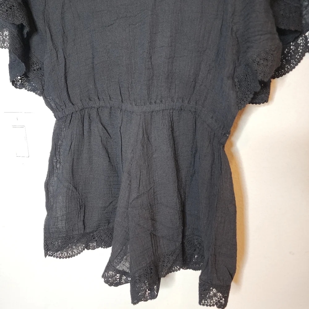 NWT Eberjey M/L Black Sol Liberty Lace‎ Trimmed Romper Swim Cover-Up Beachy